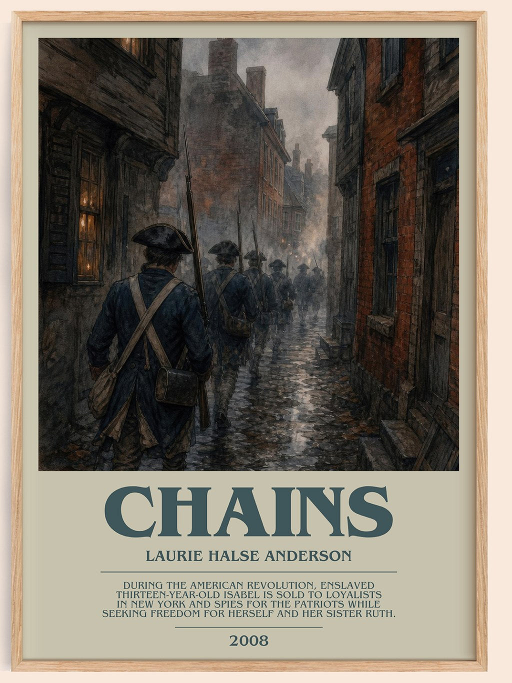 Chains bookish book poster by Laurie Halse Anderson – framed literary art print