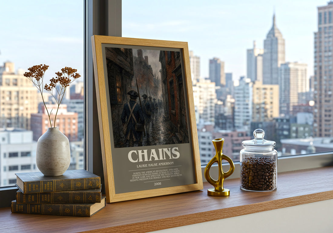 Chains bookish print framed by window – literary home decor