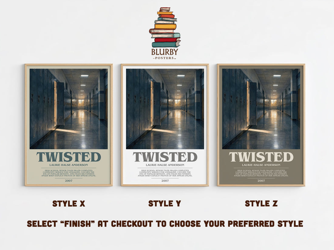 Twisted bookish print in frame leaning in hallway – young adult wall art (mockup)