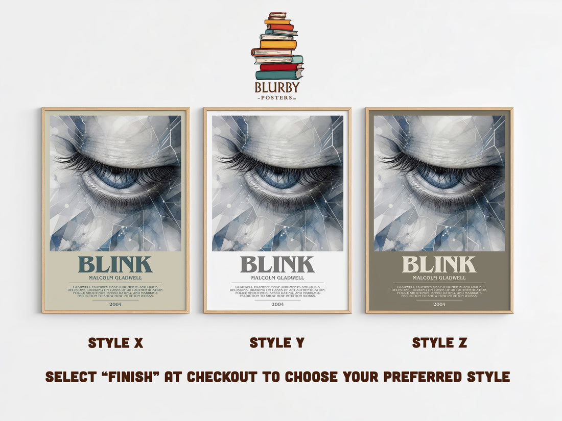 Blink bookish print in frame leaning in hallway – non fiction wall art (mockup)