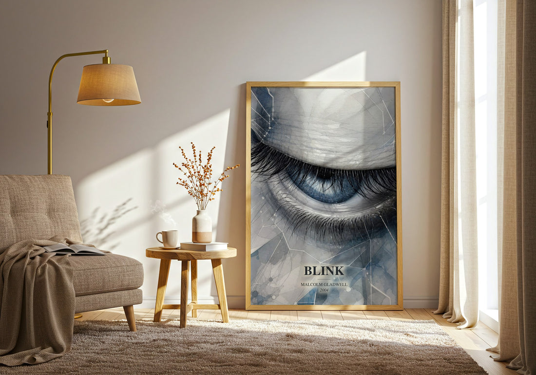 Blink watercolour print in frame leaning in hallway – non fiction wall art