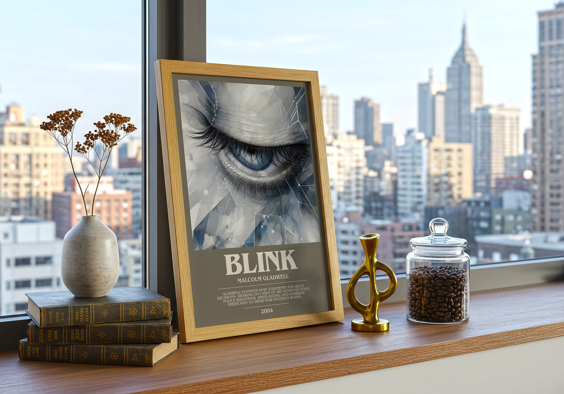Blink bookish print framed by window – literary home decor