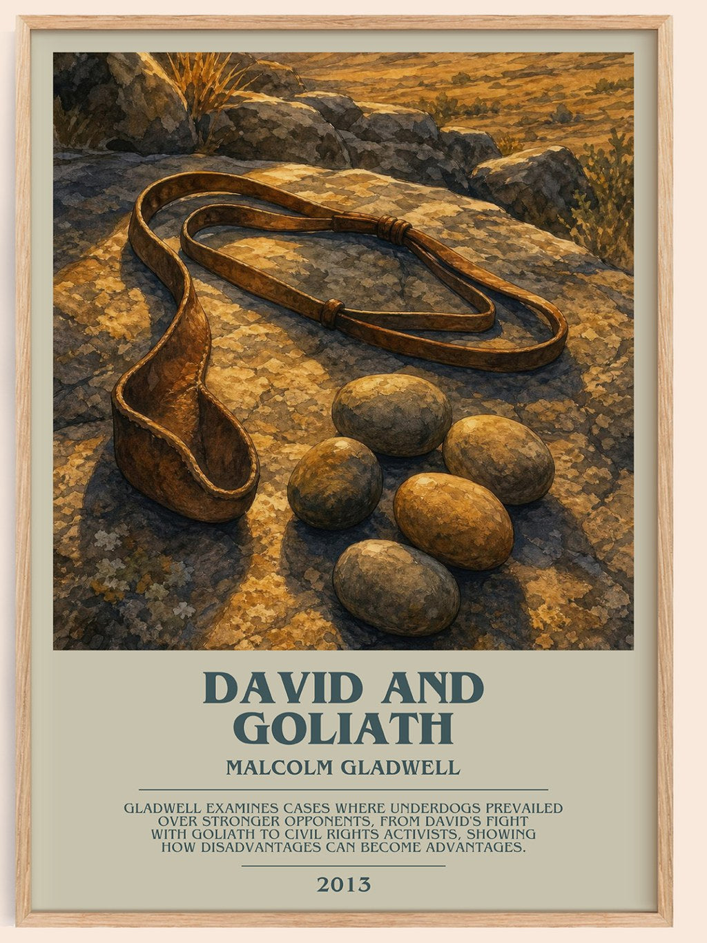 David and Goliath bookish book poster by Malcolm Gladwell – framed literary art print