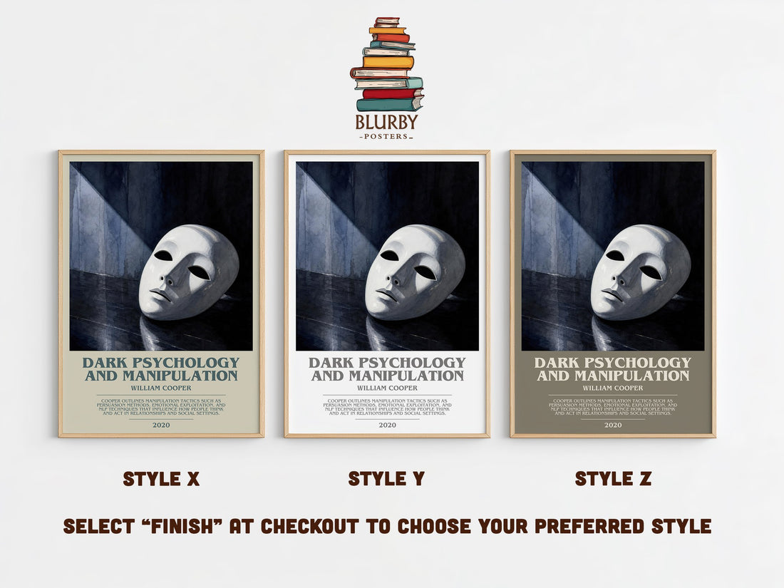 Dark Psychology and Manipulation bookish print in frame leaning in hallway – non fiction wall art (mockup)