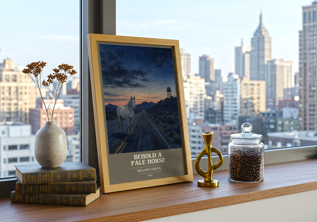 Behold a Pale Horse book cover print framed by window – literary home decor