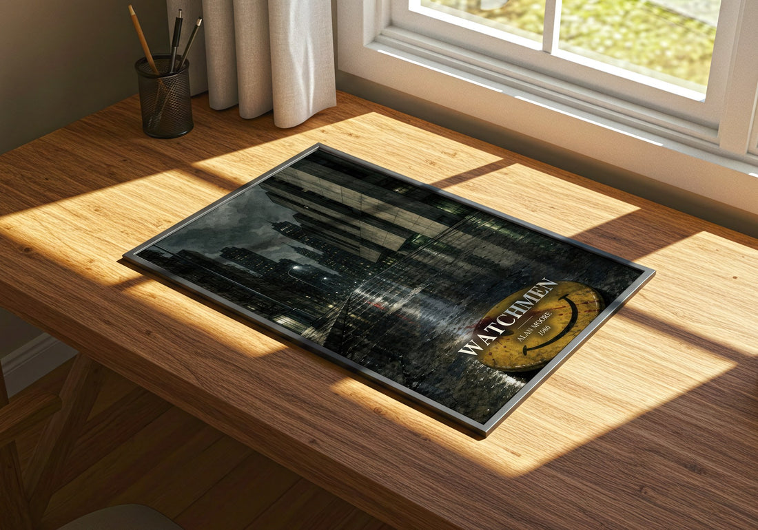 Watchmen watercolour book poster framed on wall – sci fi wall art