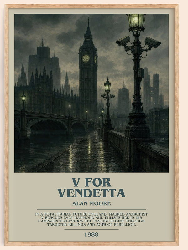 V for Vendetta bookish book poster by Alan Moore – framed literary art print