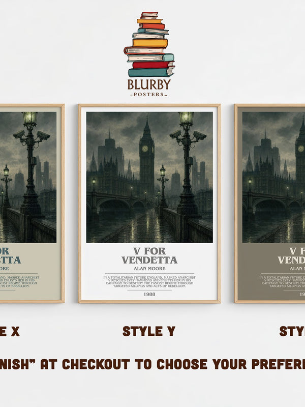 V for Vendetta bookish print in frame leaning in hallway – dystopian wall art