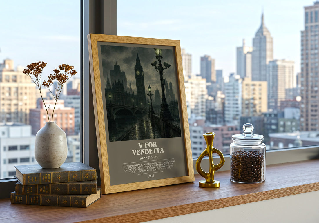 V for Vendetta bookish print framed by window – literary home decor