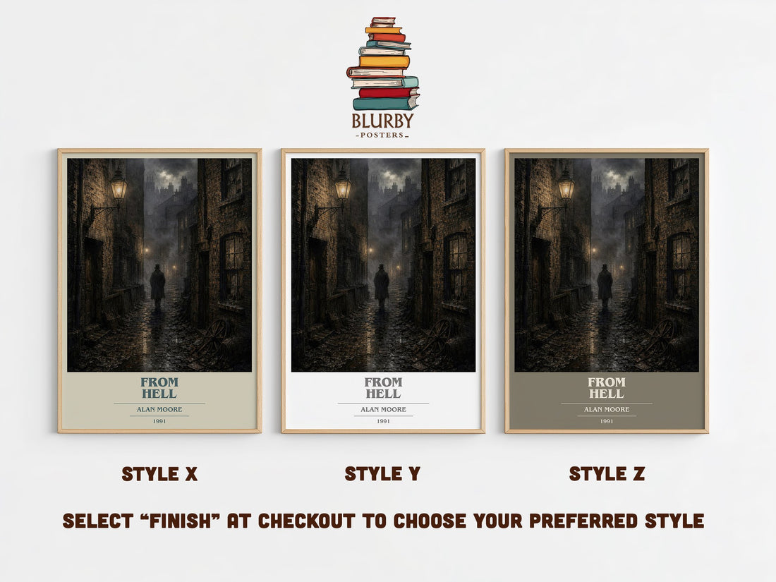 From hell book cover print in frame leaning in hallway – horror wall art (mockup)