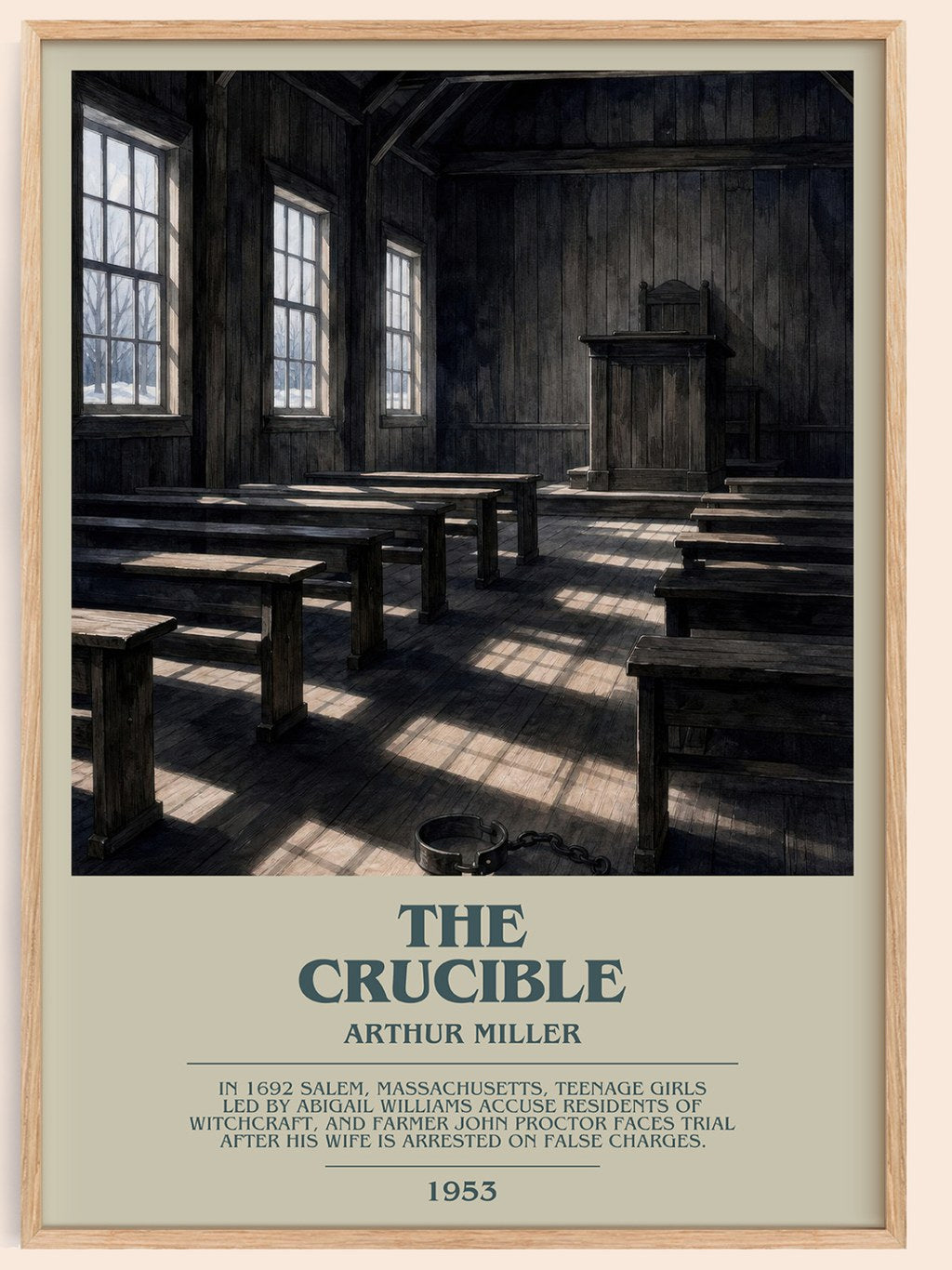 The Crucible bookish book poster by Arthur Miller – framed literary art print