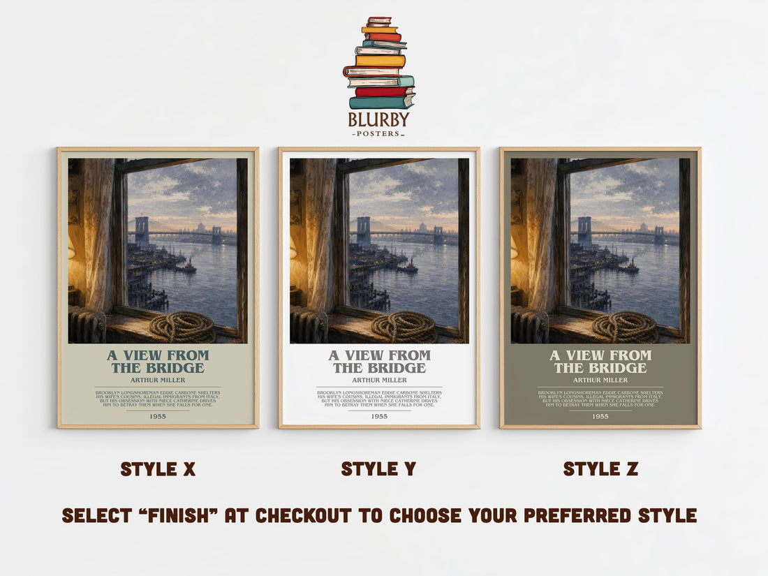A View from the Bridge bookish print in frame leaning in hallway – literary fiction wall art (mockup)