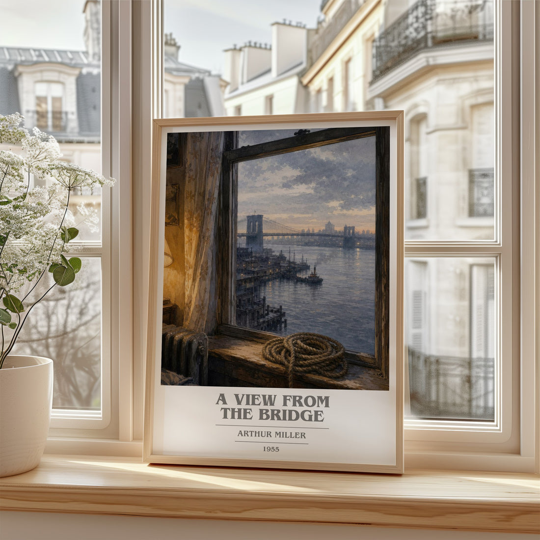 A View from the Bridge Book Cover Poster by Arthur Miller – framed print by a bright window