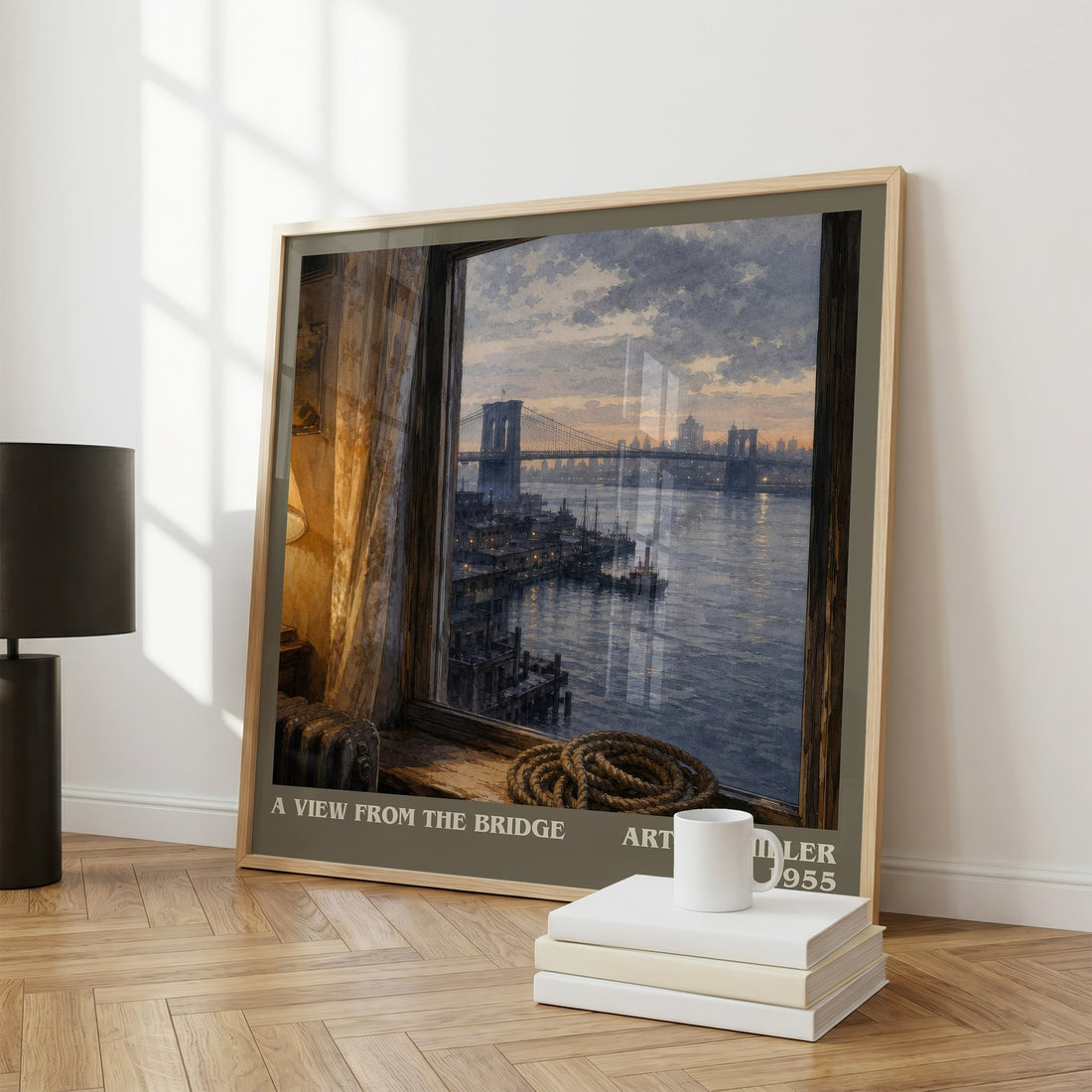 A View from the Bridge literary print framed by window – literary home decor