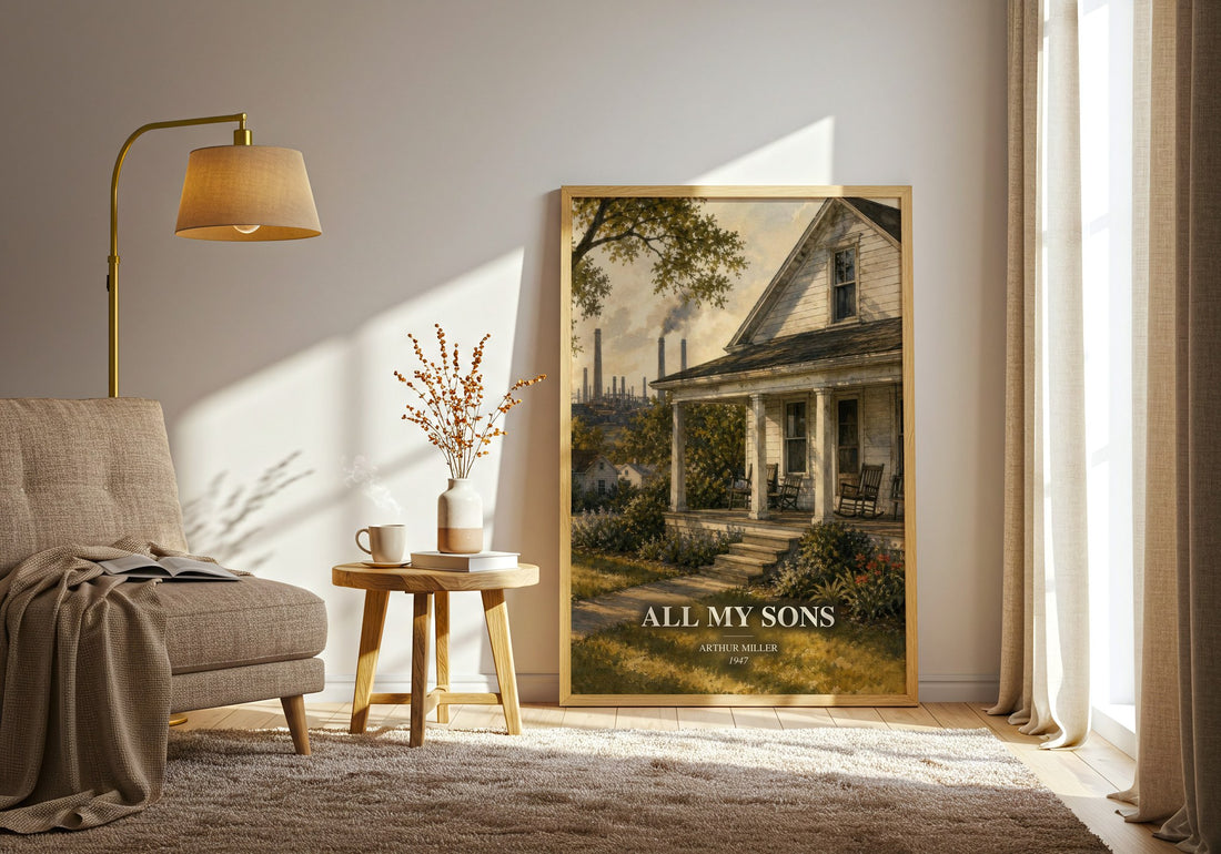 All My Sons watercolour print in frame leaning in hallway – literary fiction wall art