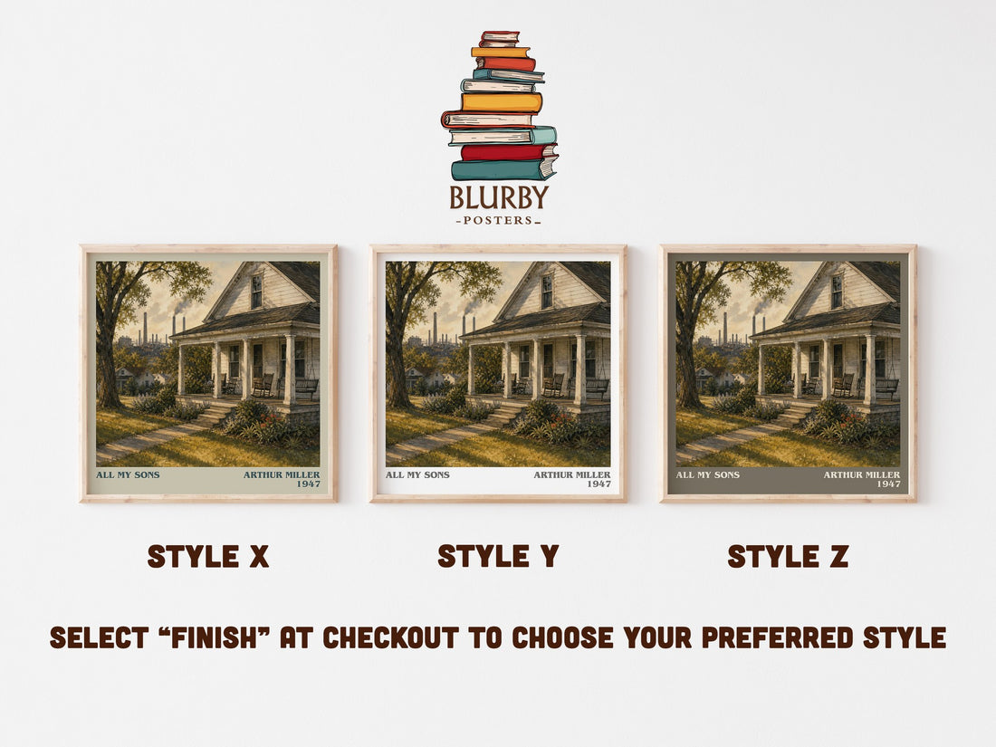 All My Sons literary print in frame leaning in hallway – literary fiction wall art (mockup)