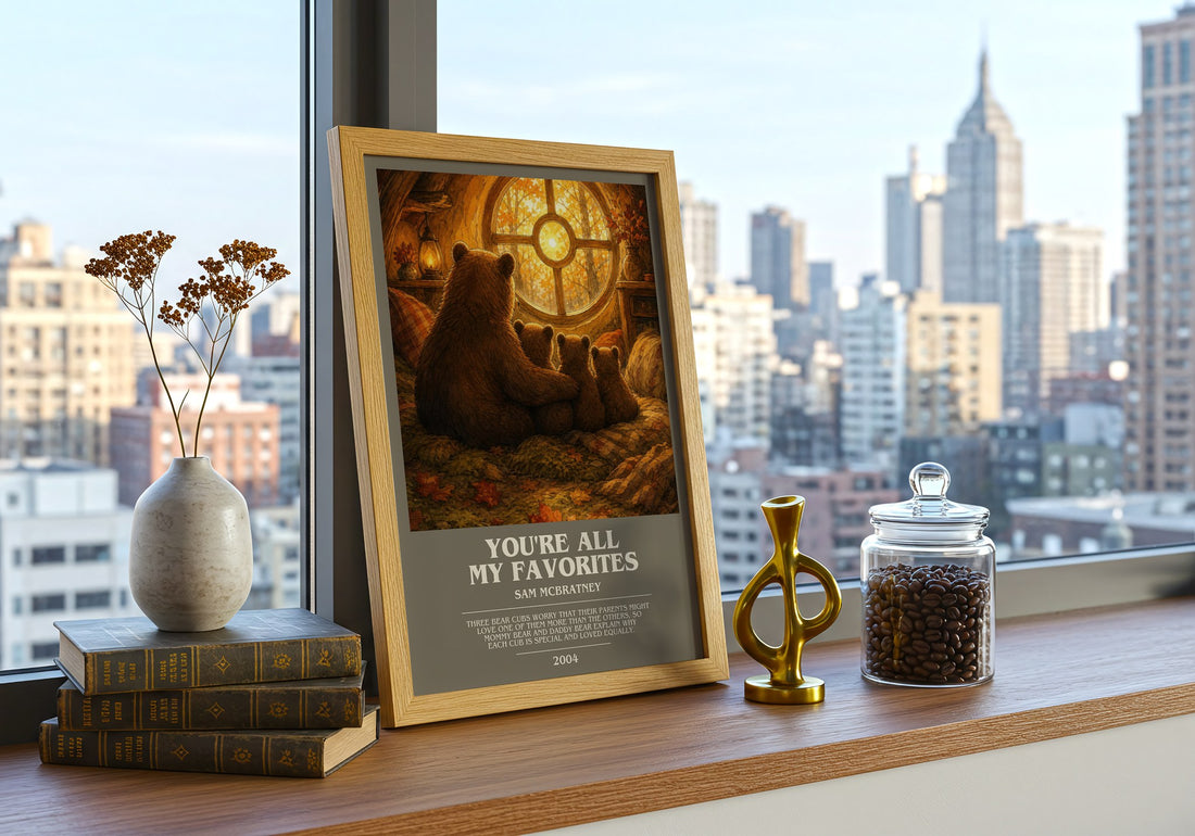 You're all my favorites bookish print framed by window – literary home decor