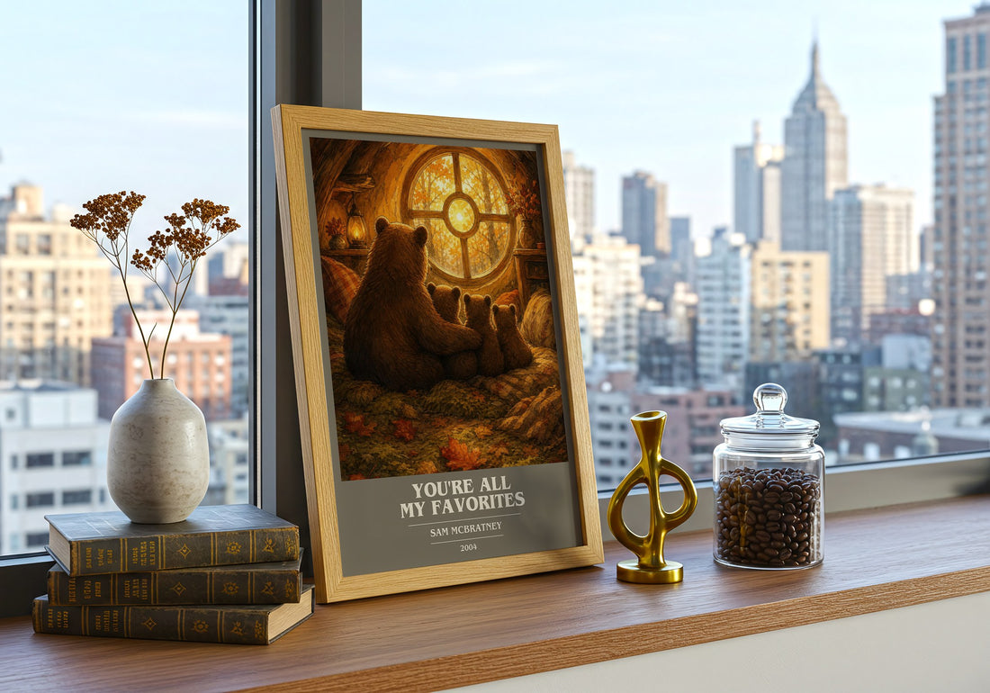 You're all my favorites book cover print framed by window – literary home decor