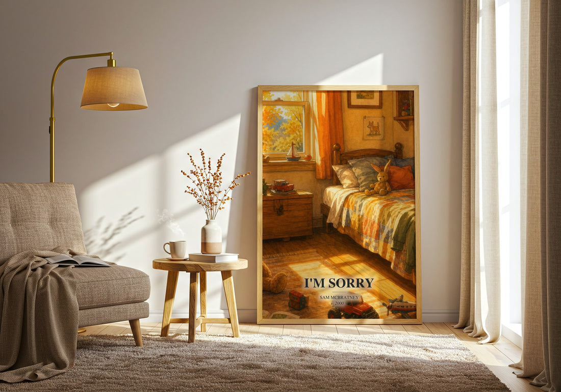 I'm Sorry watercolour print in frame leaning in hallway – childrens wall art