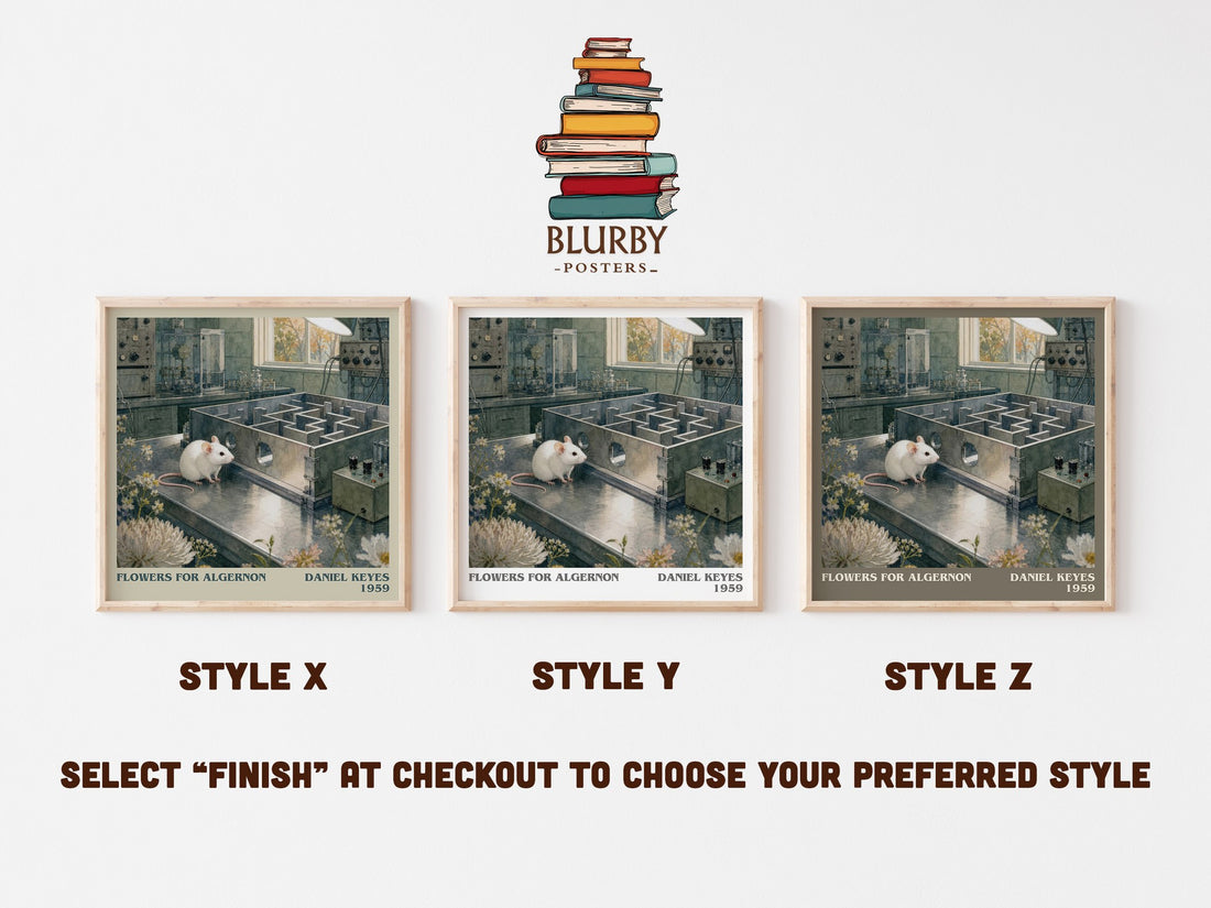 Flowers for Algernon literary print in frame leaning in hallway – sci fi wall art (mockup)