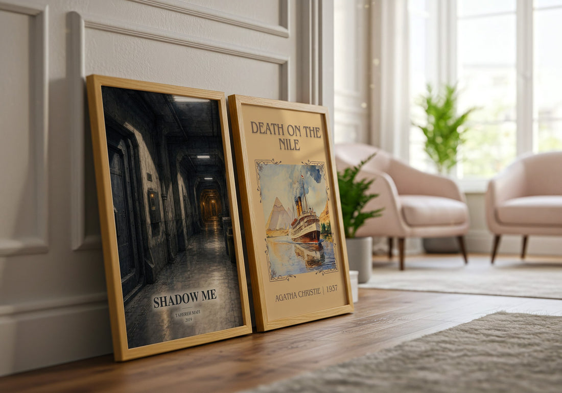Shadow Me watercolour print framed by window – literary home decor