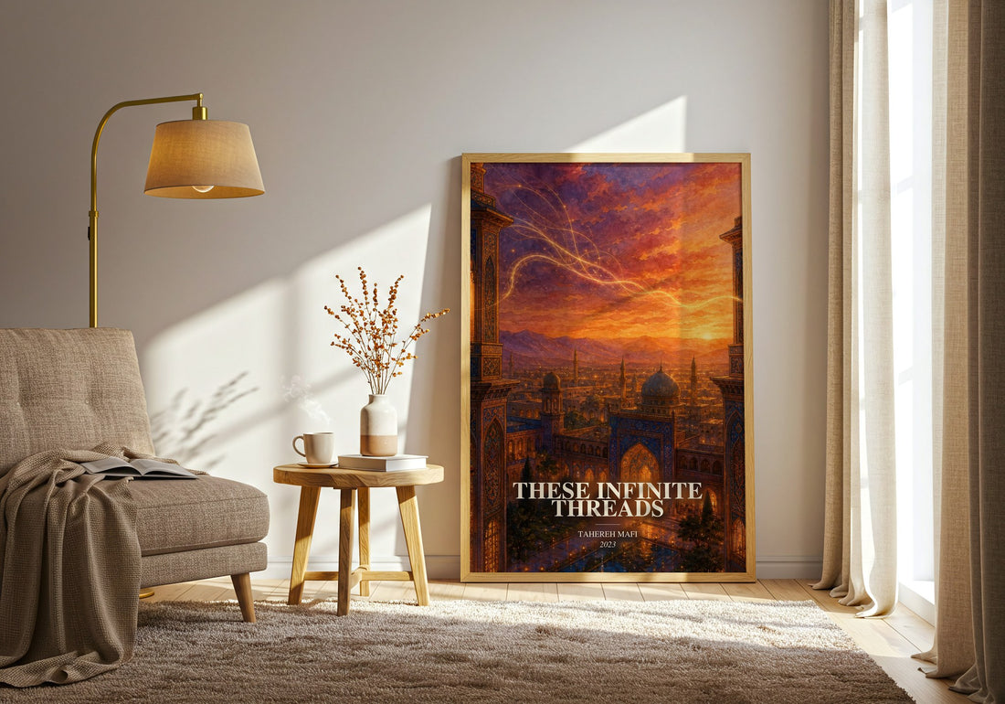 These Infinite Threads watercolour print in frame leaning in hallway – fantasy wall art
