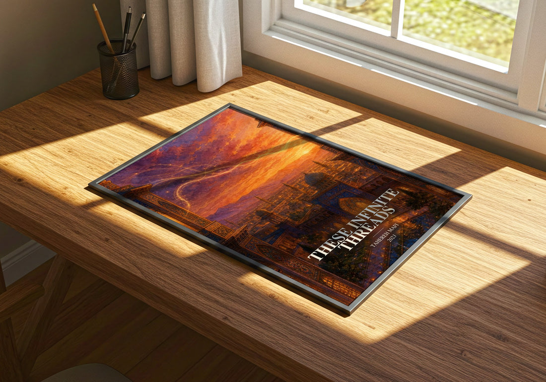 These Infinite Threads watercolour book poster framed on wall – fantasy wall art