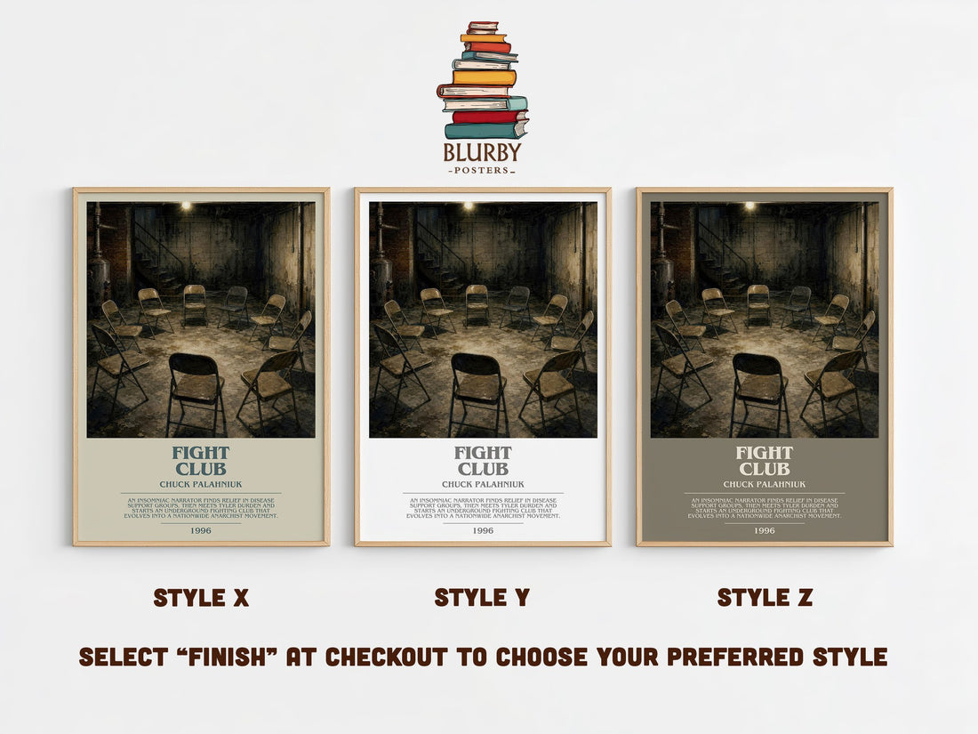 Fight Club bookish print in frame leaning in hallway – contemporary fiction wall art (mockup)