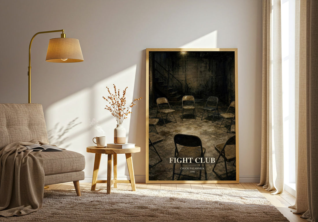 Fight Club watercolour print in frame leaning in hallway – contemporary fiction wall art