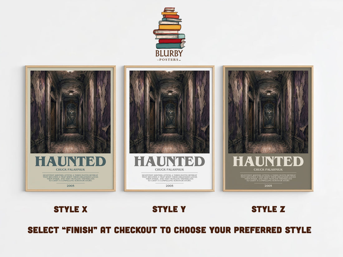 Haunted bookish print in frame leaning in hallway – horror wall art (mockup)