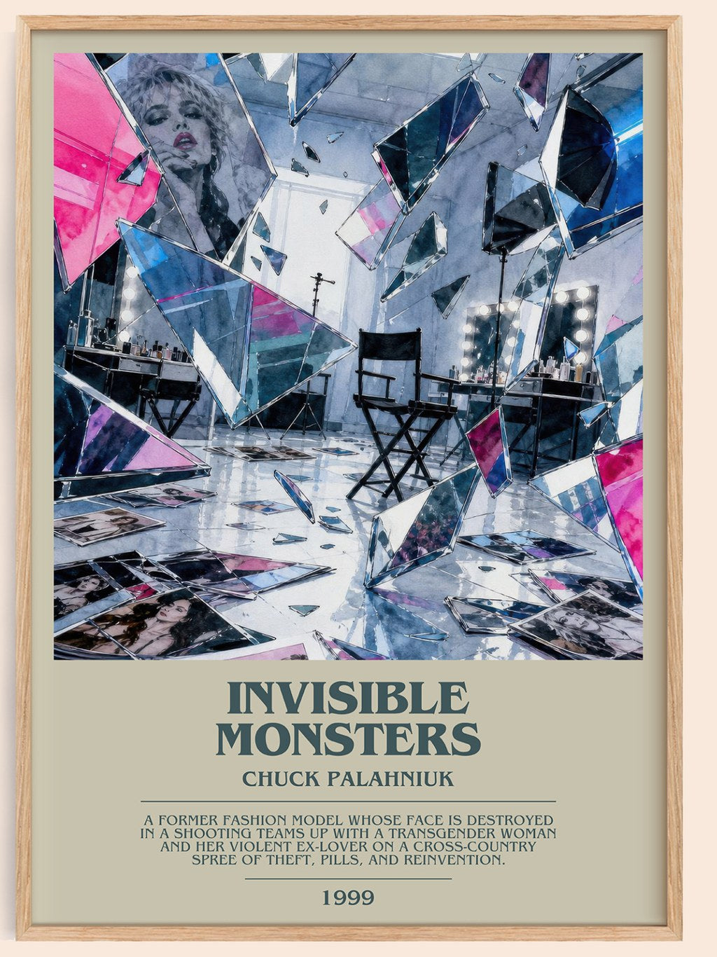 Invisible Monsters bookish book poster by Chuck Palahniuk – framed literary art print