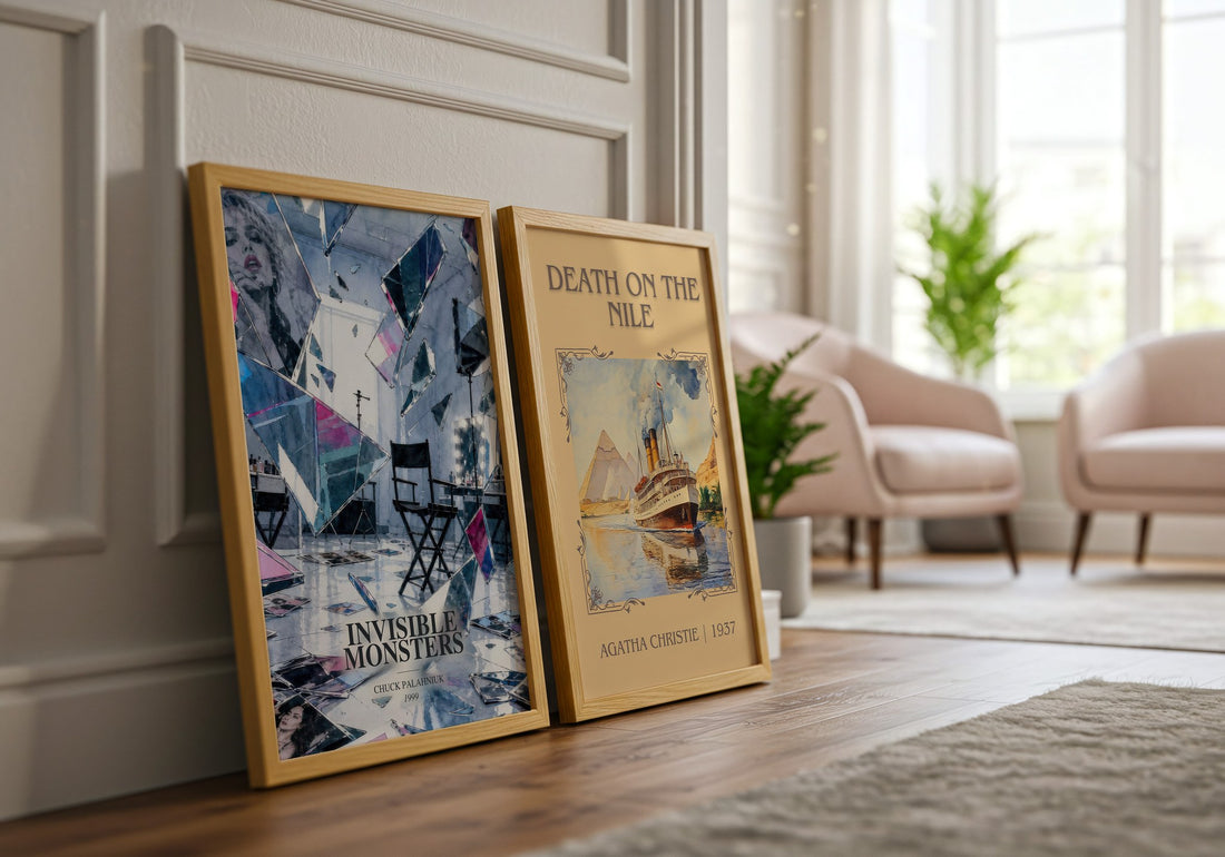 Invisible Monsters watercolour print framed by window – literary home decor