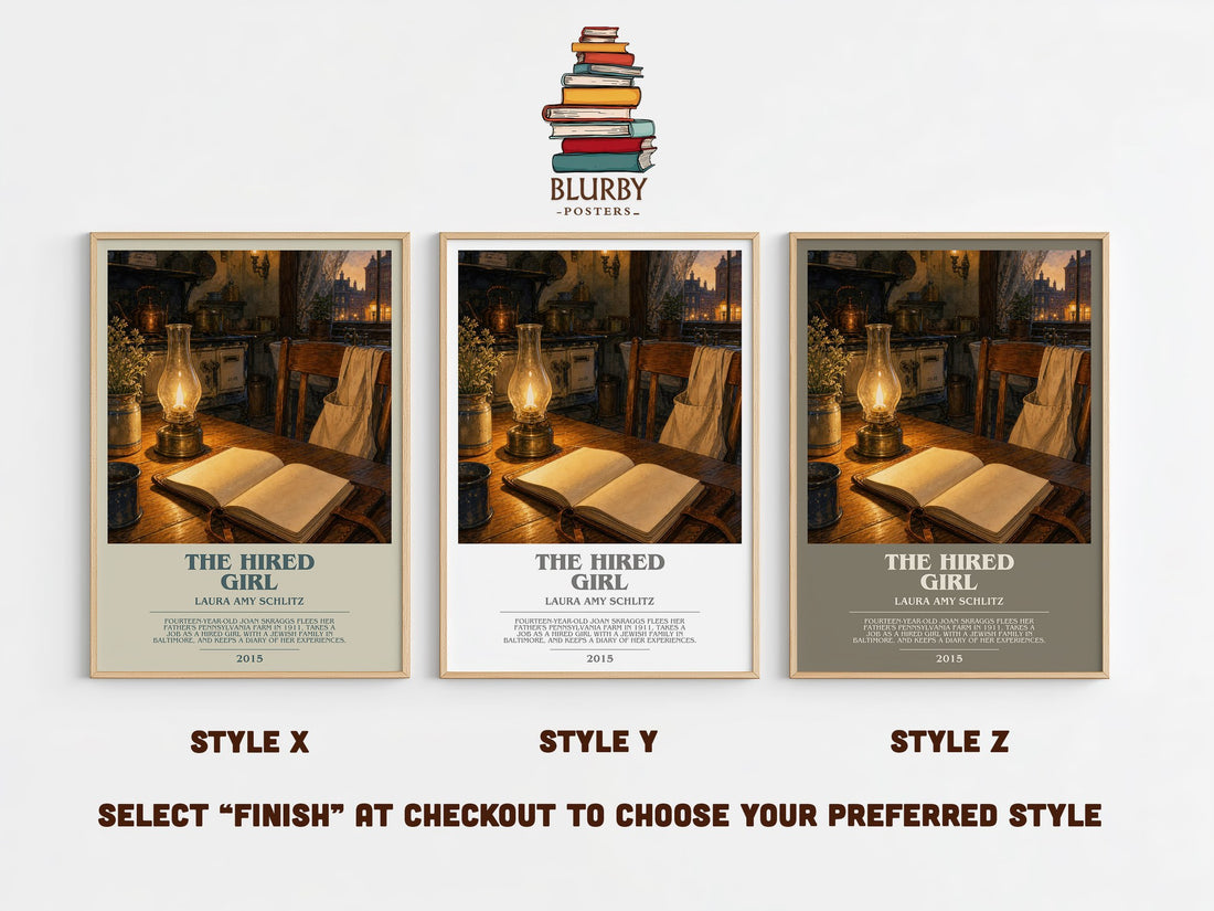 The Hired Girl bookish print in frame leaning in hallway – young adult wall art (mockup)