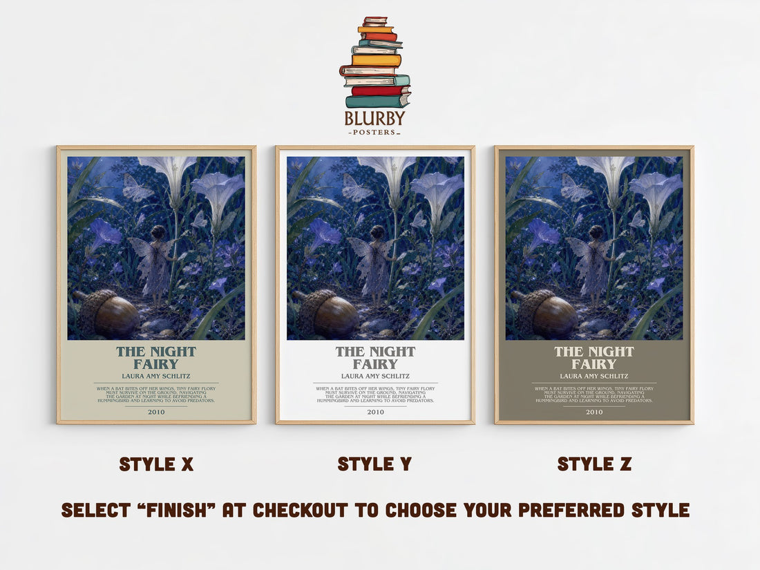 The Night Fairy bookish print in frame leaning in hallway – childrens wall art (mockup)