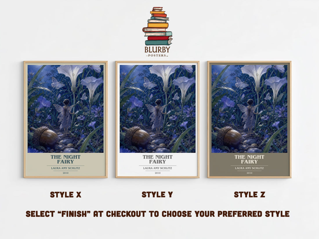 The Night Fairy book cover print in frame leaning in hallway – childrens wall art (mockup)