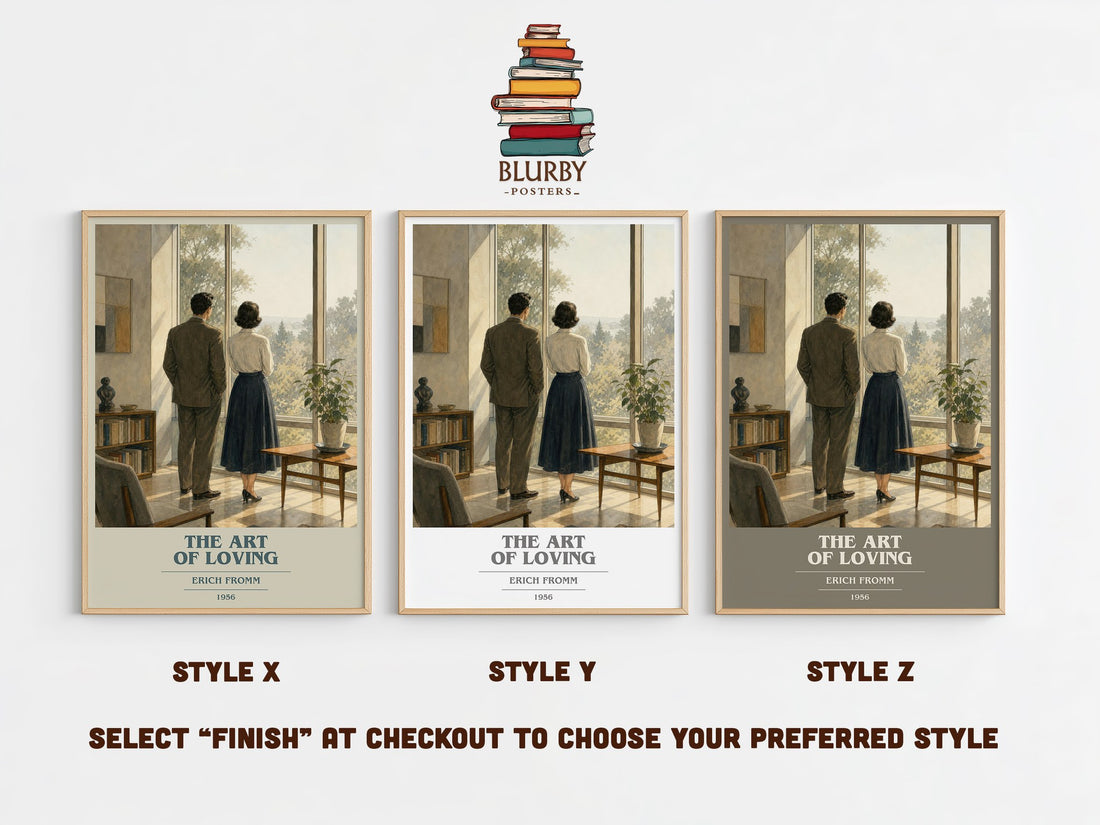 The Art of Loving book cover print in frame leaning in hallway – philosophy wall art (mockup)