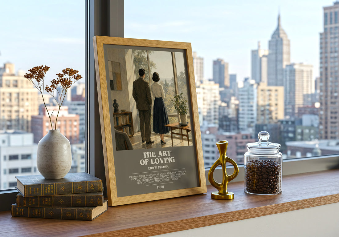 The Art of Loving bookish print framed by window – literary home decor