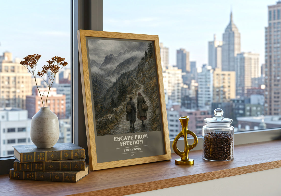 Escape from Freedom book cover print framed by window – literary home decor