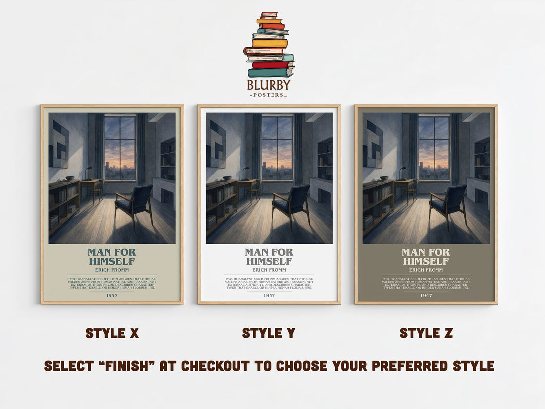 Man for Himself bookish print in frame leaning in hallway – philosophy wall art (mockup)