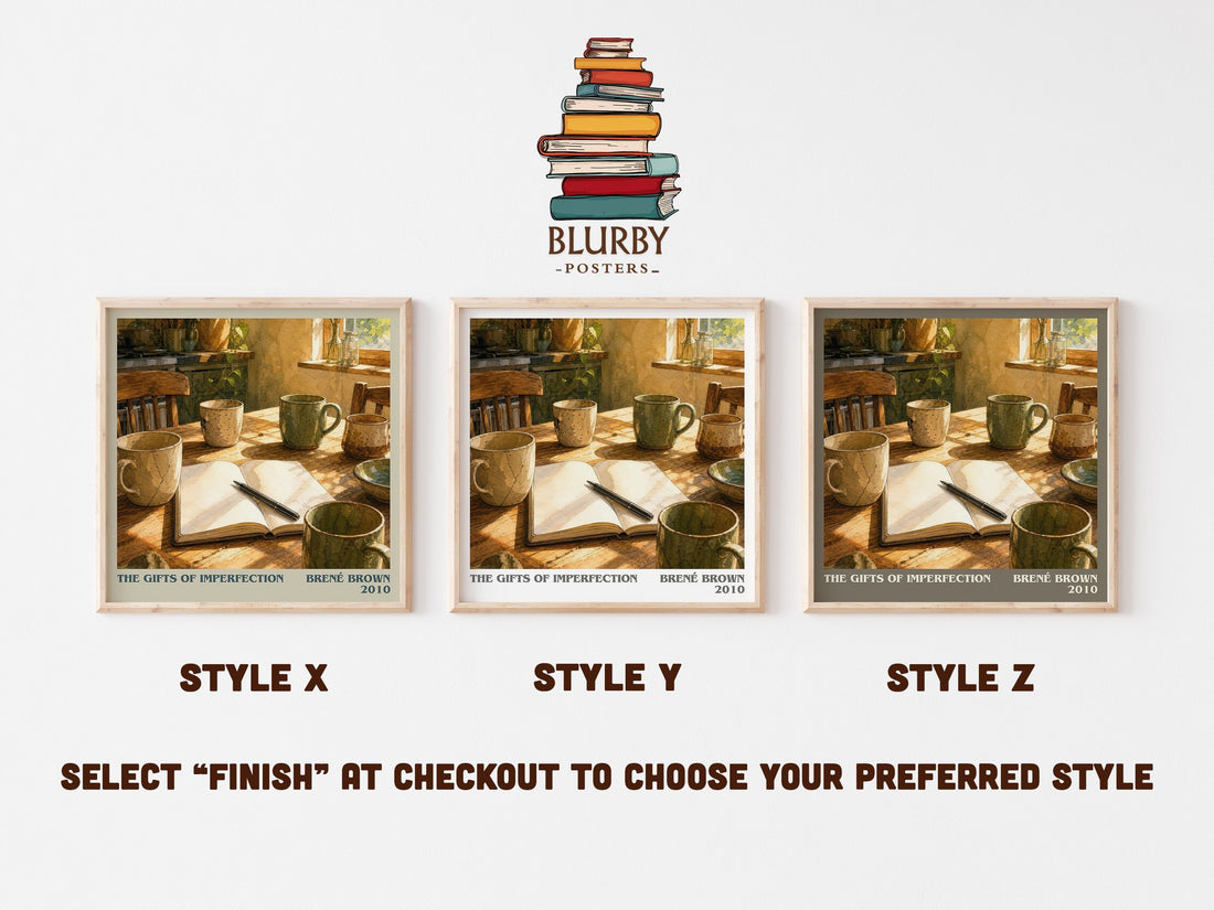 The Gifts of Imperfection literary print in frame leaning in hallway – non fiction wall art (mockup)