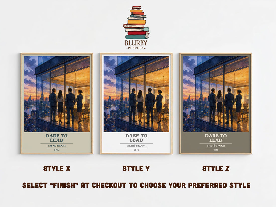 Dare to lead book cover print in frame leaning in hallway – non fiction wall art (mockup)