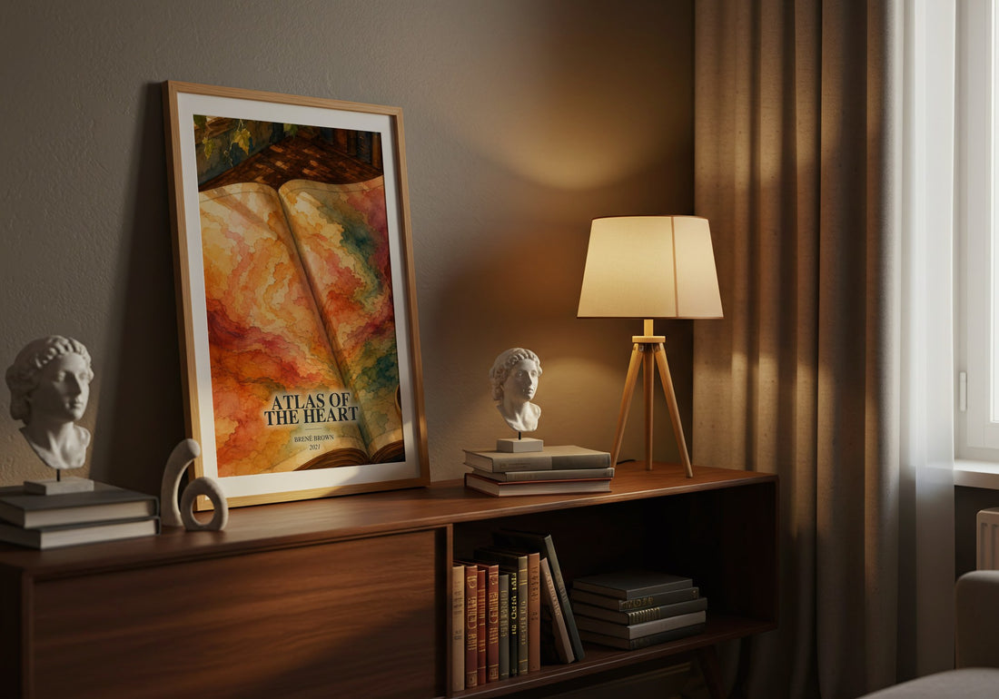 Atlas of the Heart watercolour print on bookshelf – Brené Brown fan gift