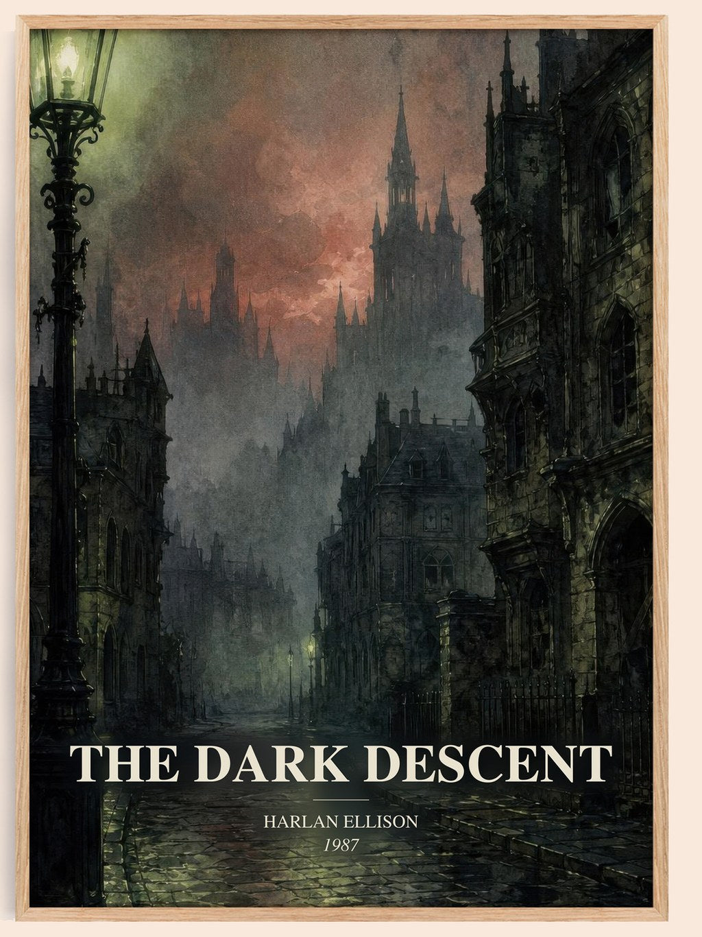 The Dark Descent watercolour book poster by Harlan Ellison – framed literary art print