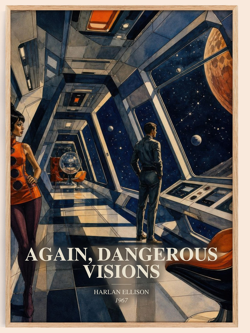 Again, Dangerous Visions watercolour book poster by Harlan Ellison – framed literary art print