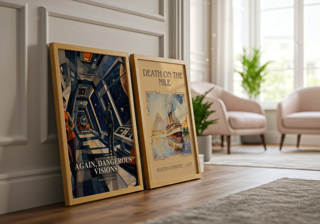 Again, Dangerous Visions watercolour print framed by window – literary home decor
