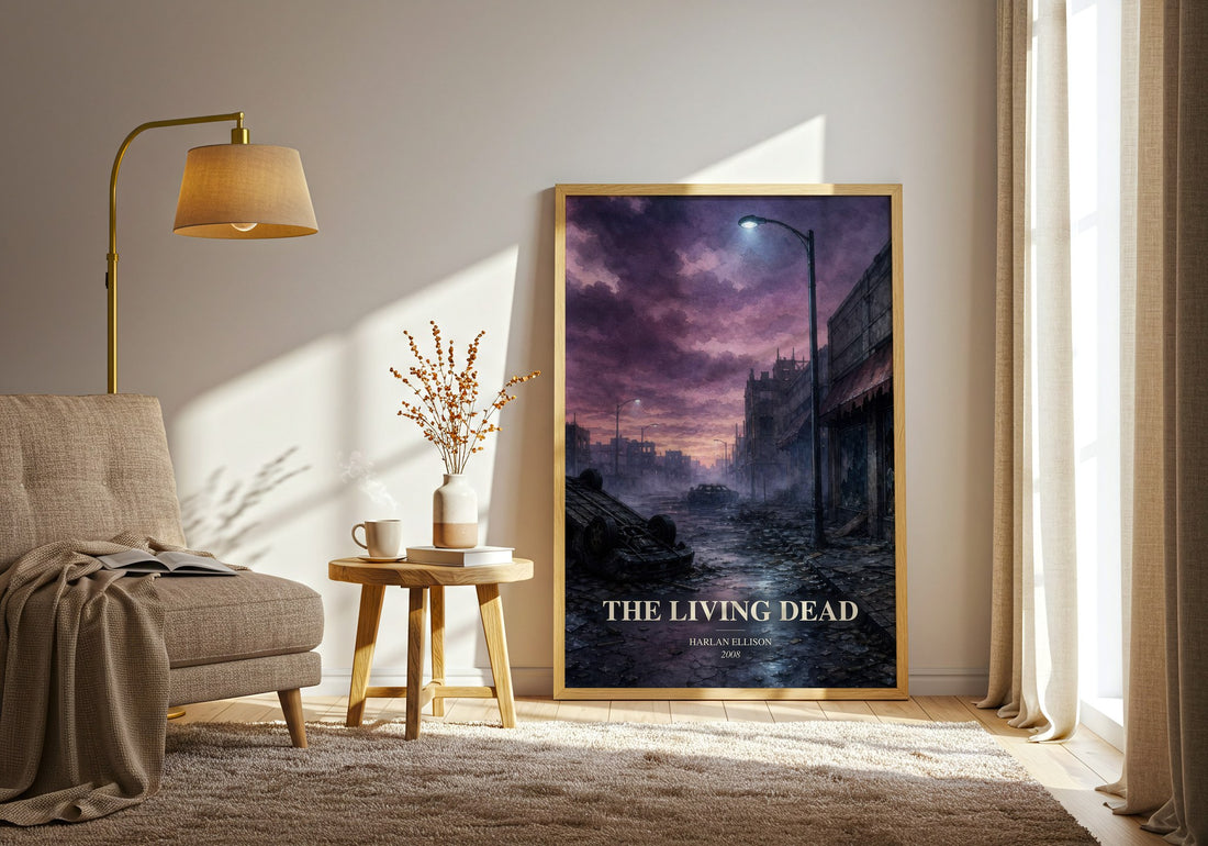 The Living Dead watercolour print in frame leaning in hallway – horror wall art
