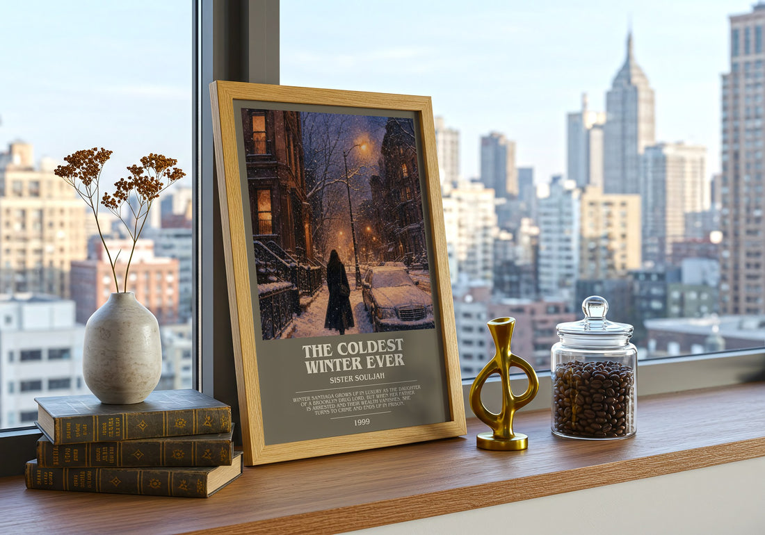 The coldest winter ever bookish print framed by window – literary home decor