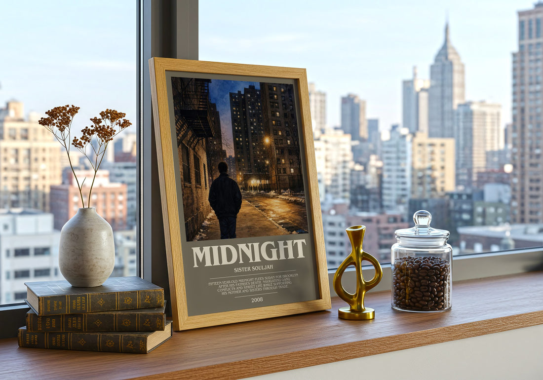 Midnight bookish print framed by window – literary home decor