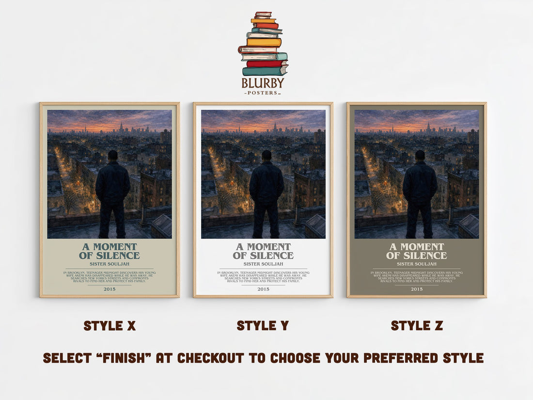 A moment of silence bookish print in frame leaning in hallway – contemporary fiction wall art (mockup)