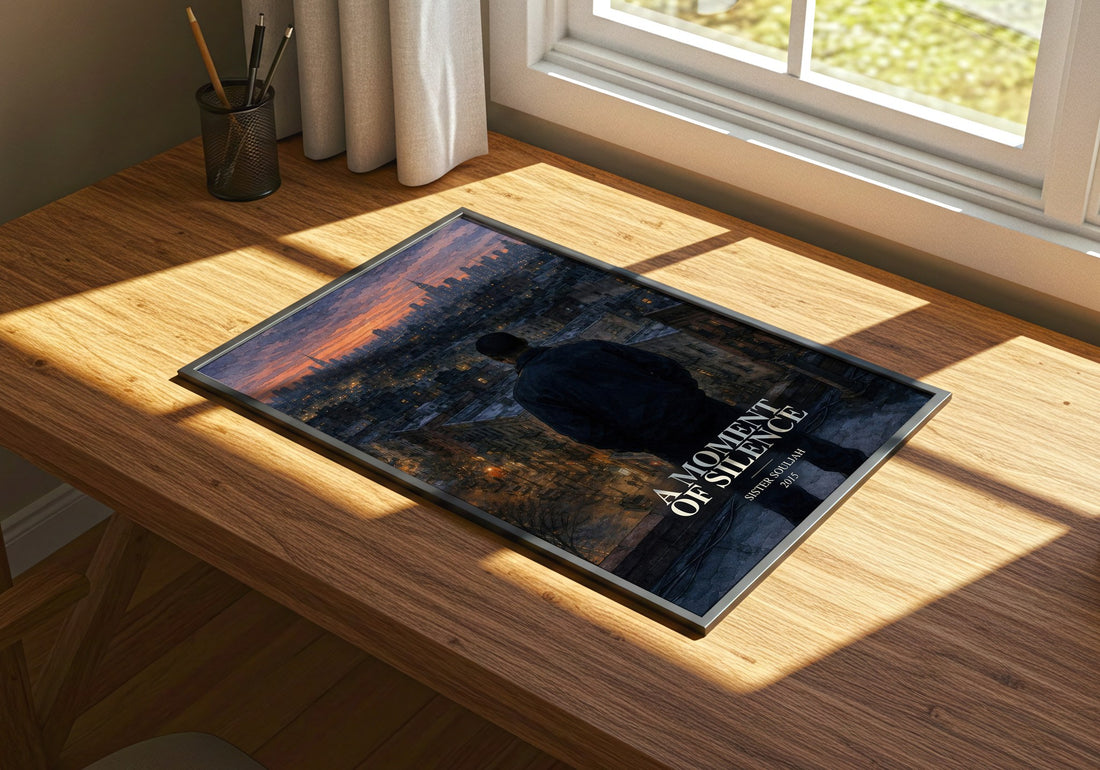 A moment of silence watercolour book poster framed on wall – contemporary fiction wall art